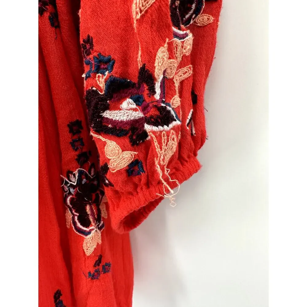 FREE PEOPLE Oxford Embroidered Mini Dress in Coral Red  // S